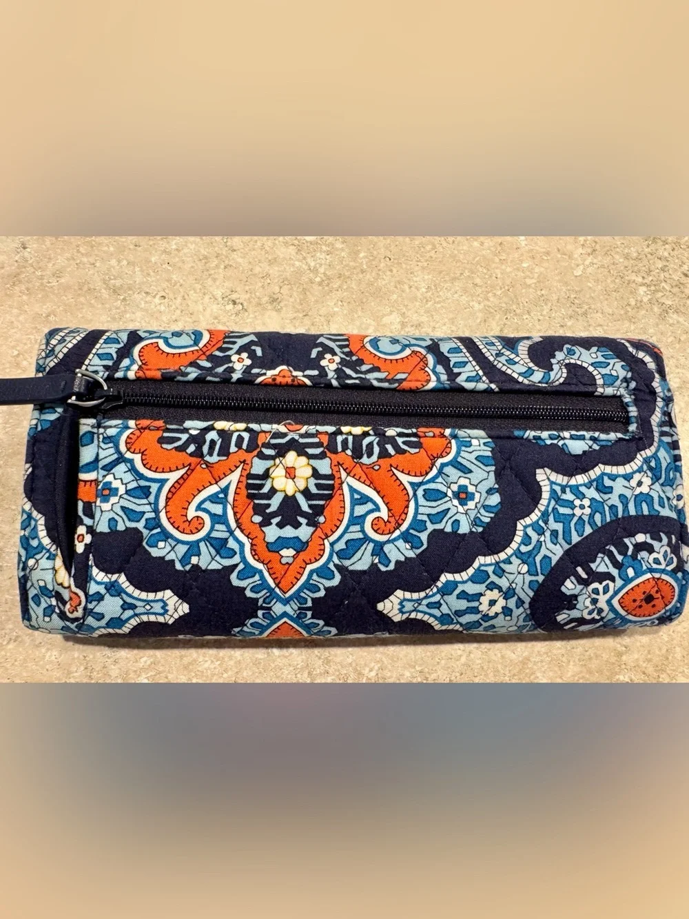 Vera Bradley Quilted Floral Wallet  in Navy and Orange - Picture 2 of 4